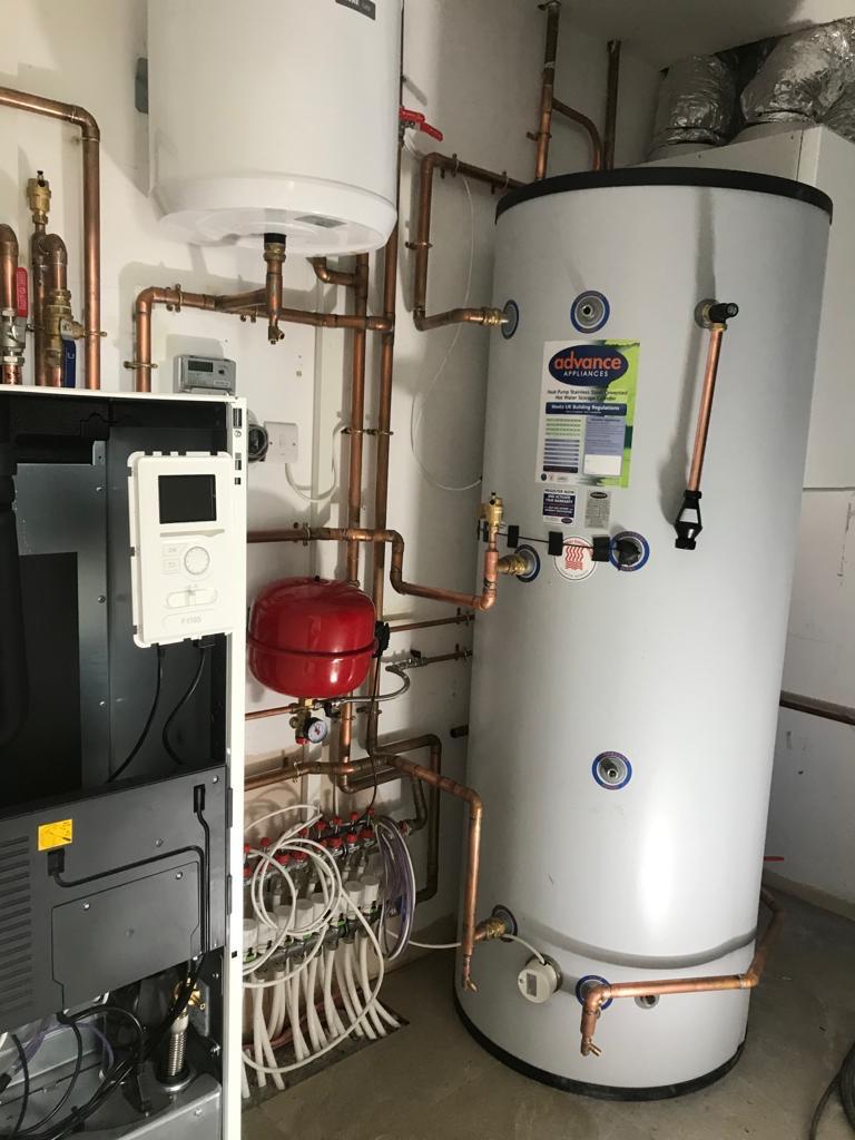 Plant room with NIBE cylinder and Advance unvented tank