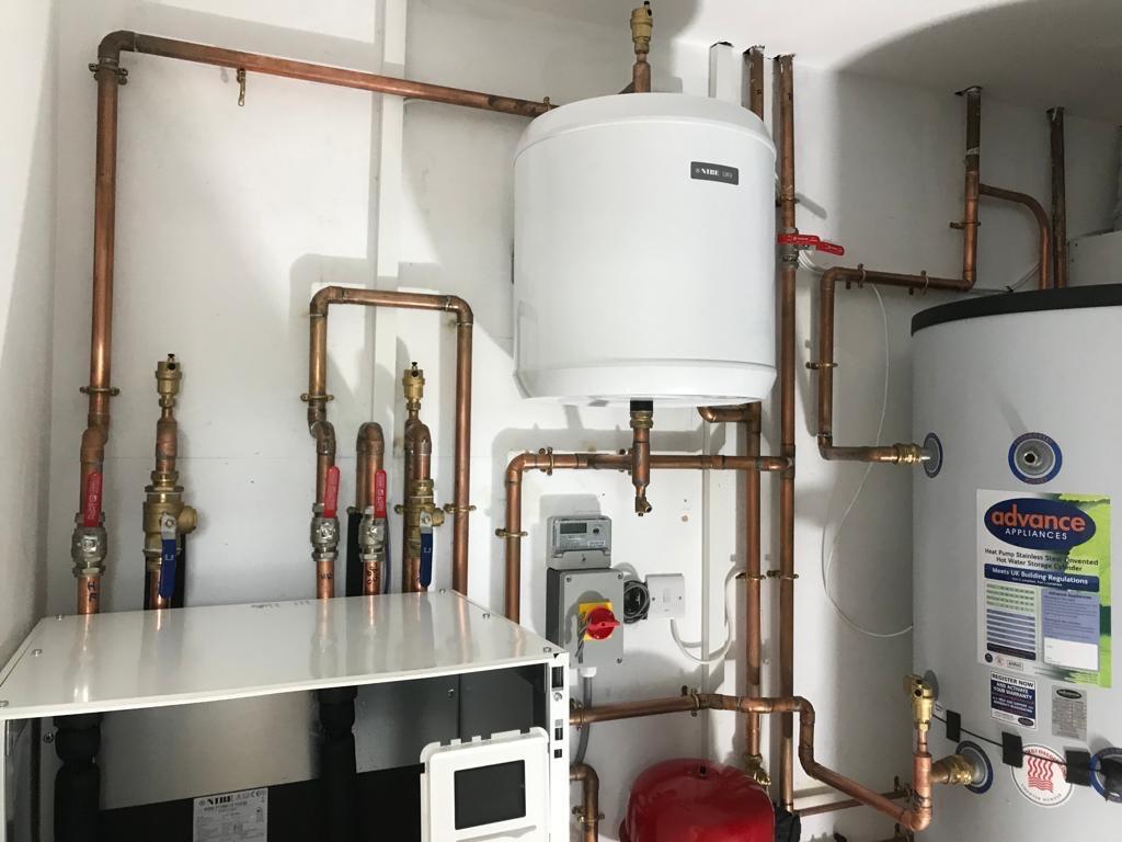 NIBE buffer tank with copper manifold