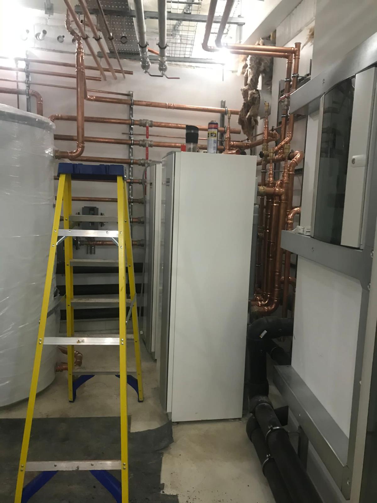 Commercial plant room with copper pipework